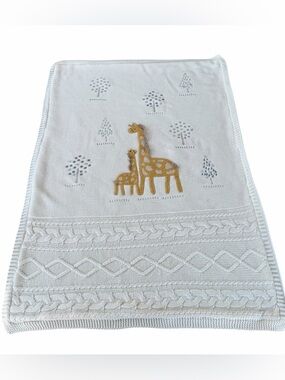 Pottery Barn Kids Giraffe Recycled Heirloom Cable Knit Baby Blanket 28x41 GUC